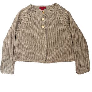 Tous Les Garcons Camel Cable Knit Cardigan W/ Gold Accent Womens XL Boho